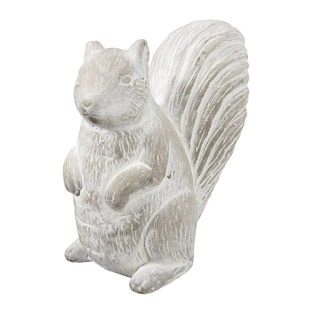 Standing Squirrel Concrete Statue, White