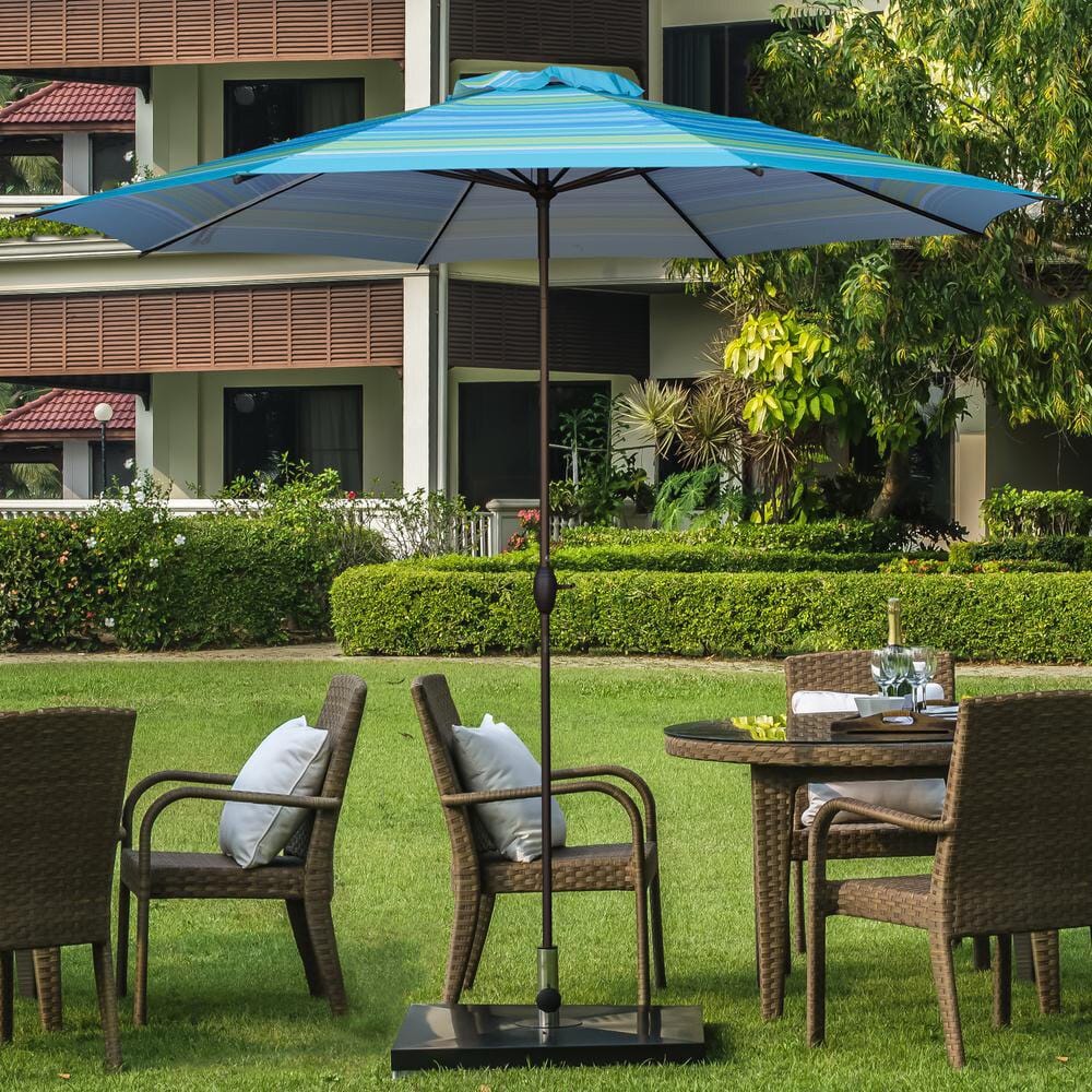 Abba Patio Outdoor Market Umbrella, 11', Turquoise Stripe