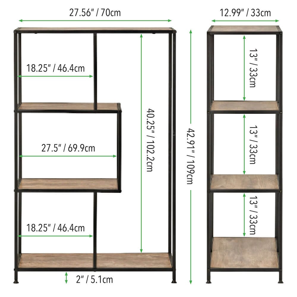 mDesign Mid-Century 4-Tier Storage Bookshelf, Black/Gray Wash
