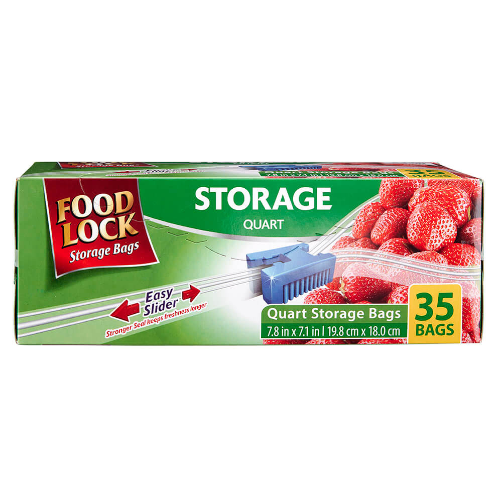 Food Lock Easy Slider Quart Storage Bags, 35 Count