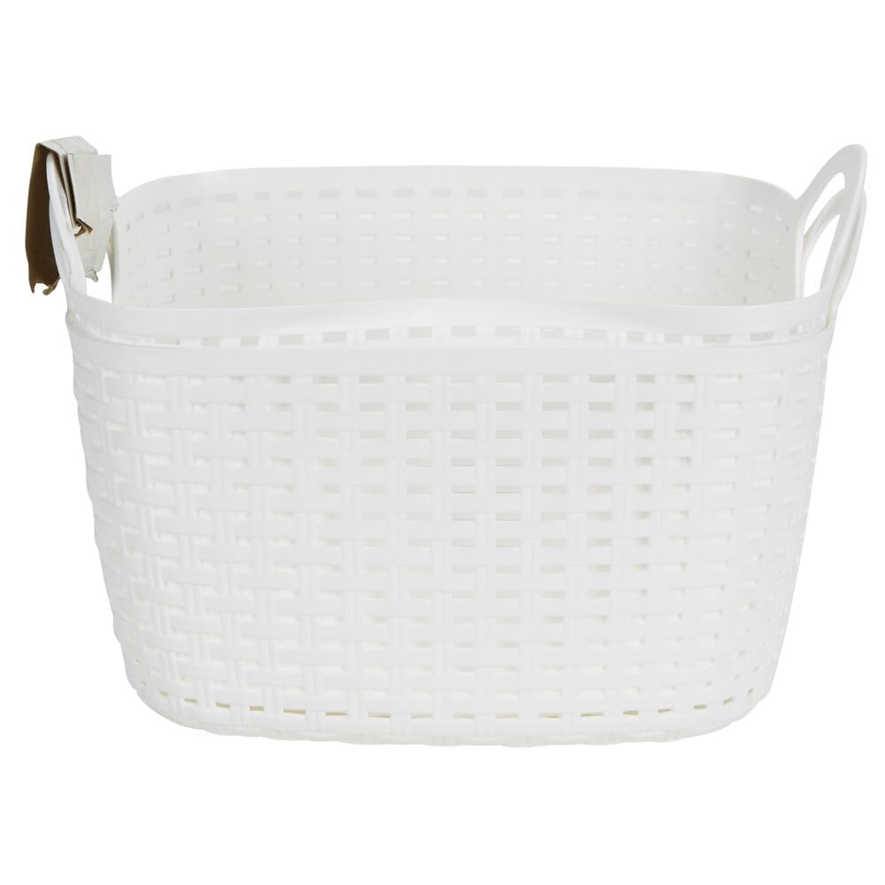 Medium Plastic White Storage Baskets with Handles, 2-Count