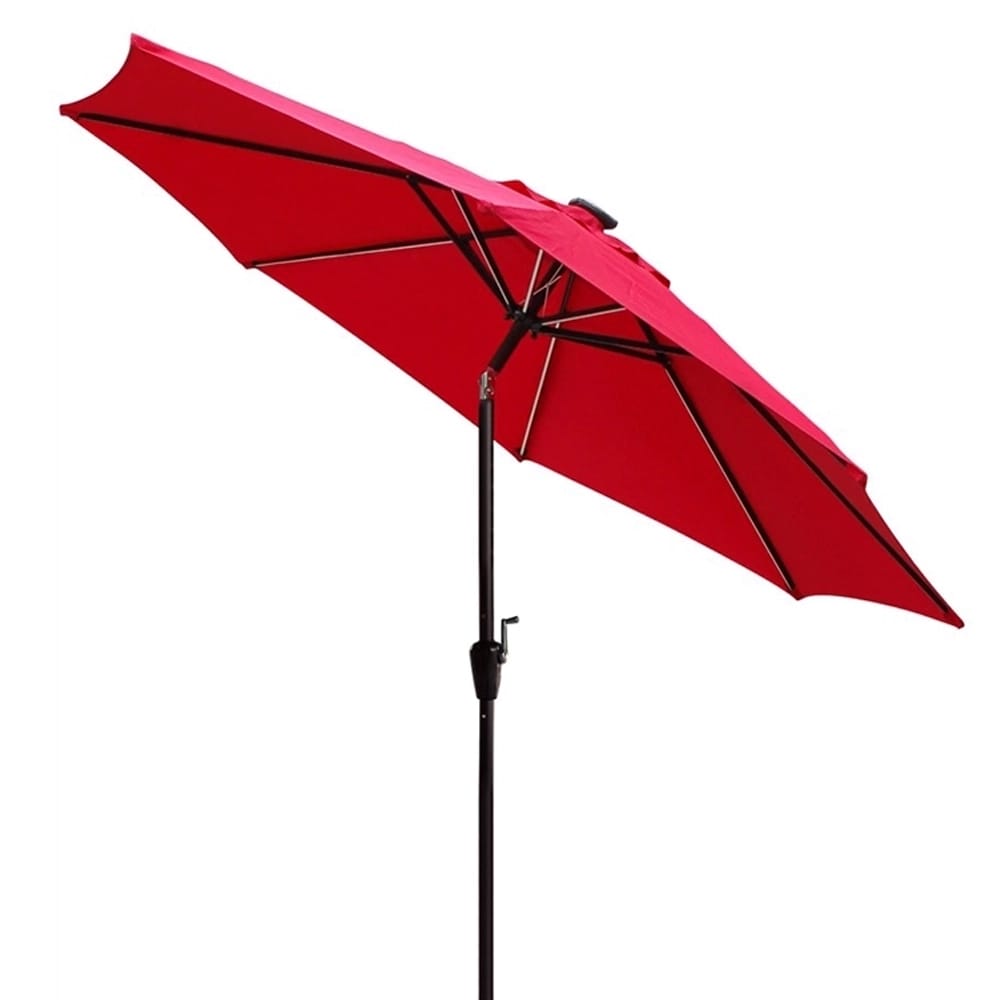 Jeco 9' Aluminum Patio Umbrella with Crank and Solar Guide Tubes, Red/Brown