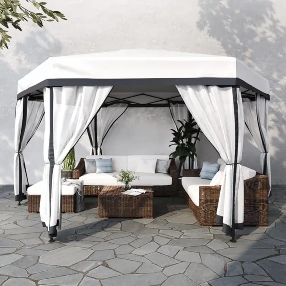 Sunjoy Outdoor 2-Tone Hexagon Pop Up Gazebo, 11' x 11', White/Black