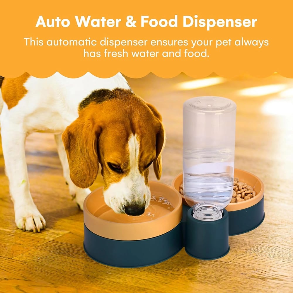 Noa Store Pet Food and Water Dispenser, Blue/Yellow