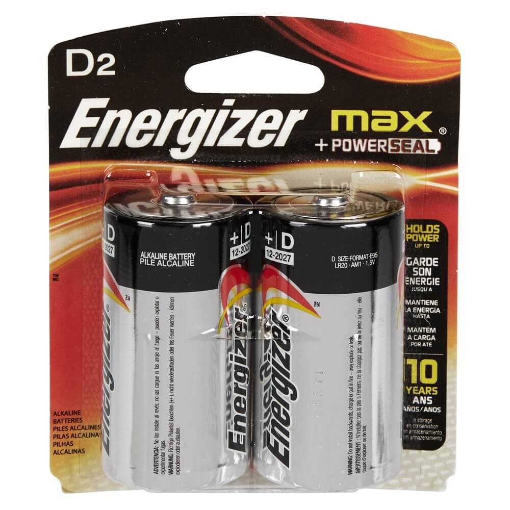 Energizer Max + Powerseal Alkaline D Batteries, 2-Pack