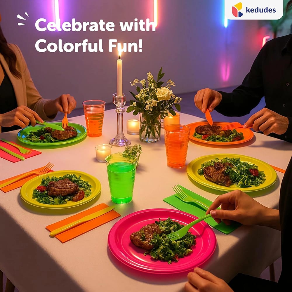 Disposable Neon Glow Party Tableware Kit, 256-Pieces