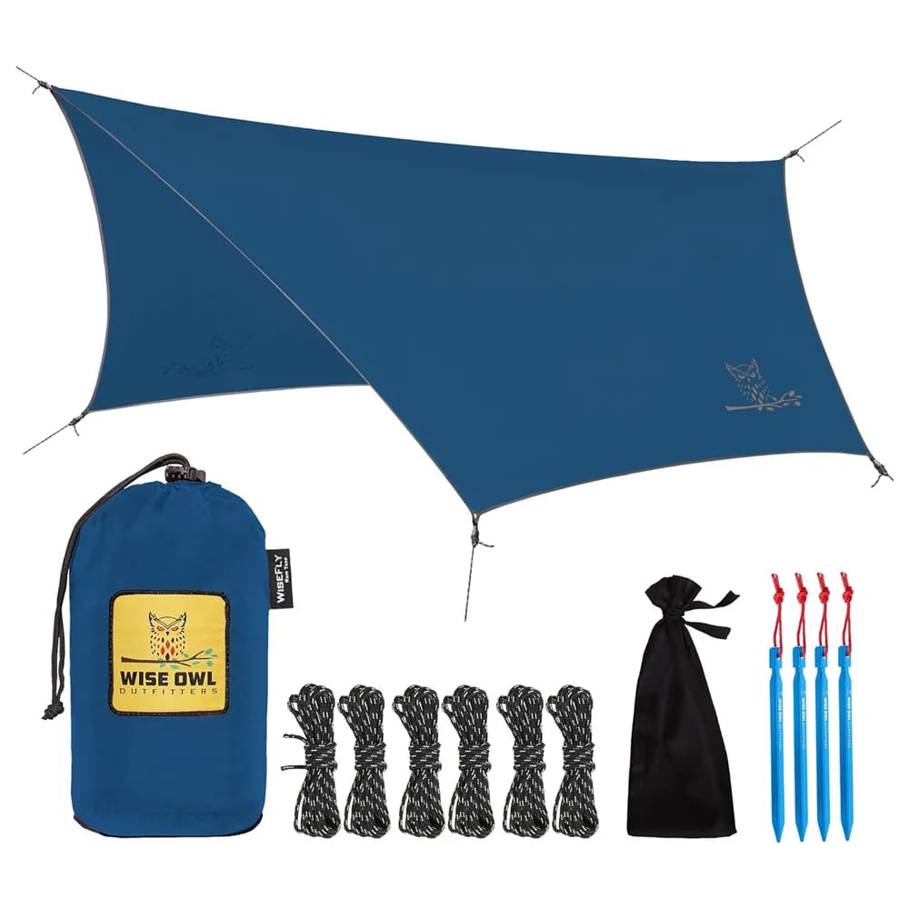 Wise Owl Outfitters Standard Hammock Tarp with Tent Stakes, Blue