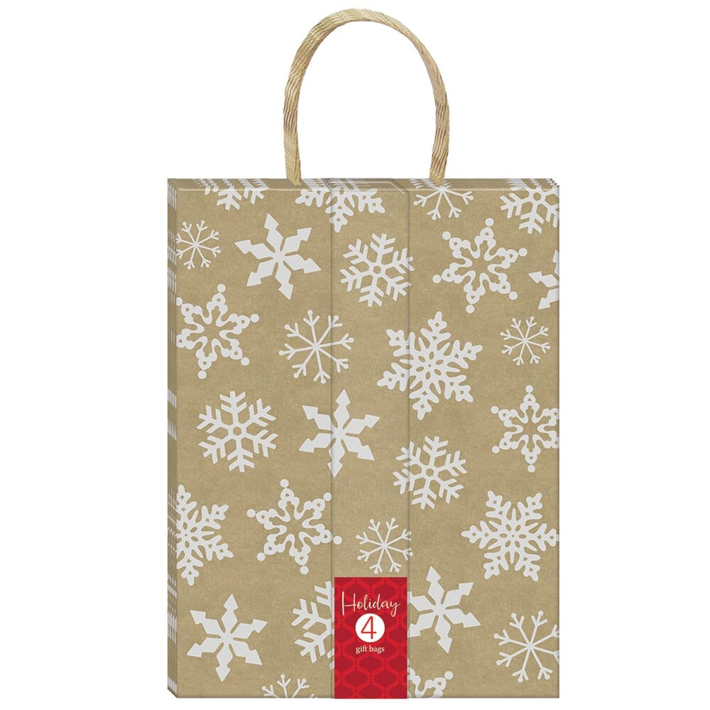 Large Kraft Christmas Gift Bags, 4-Piece