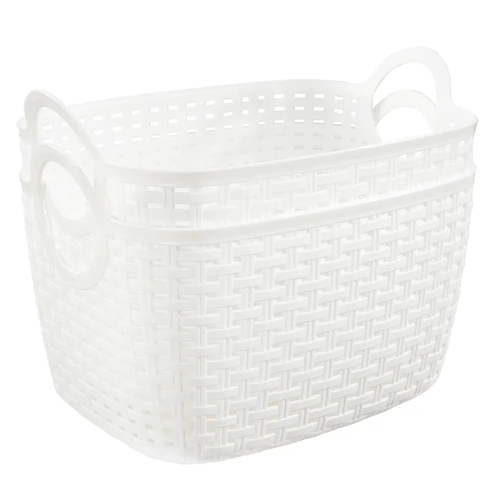 Plastic White Storage Baskets with Handles, 2 Count