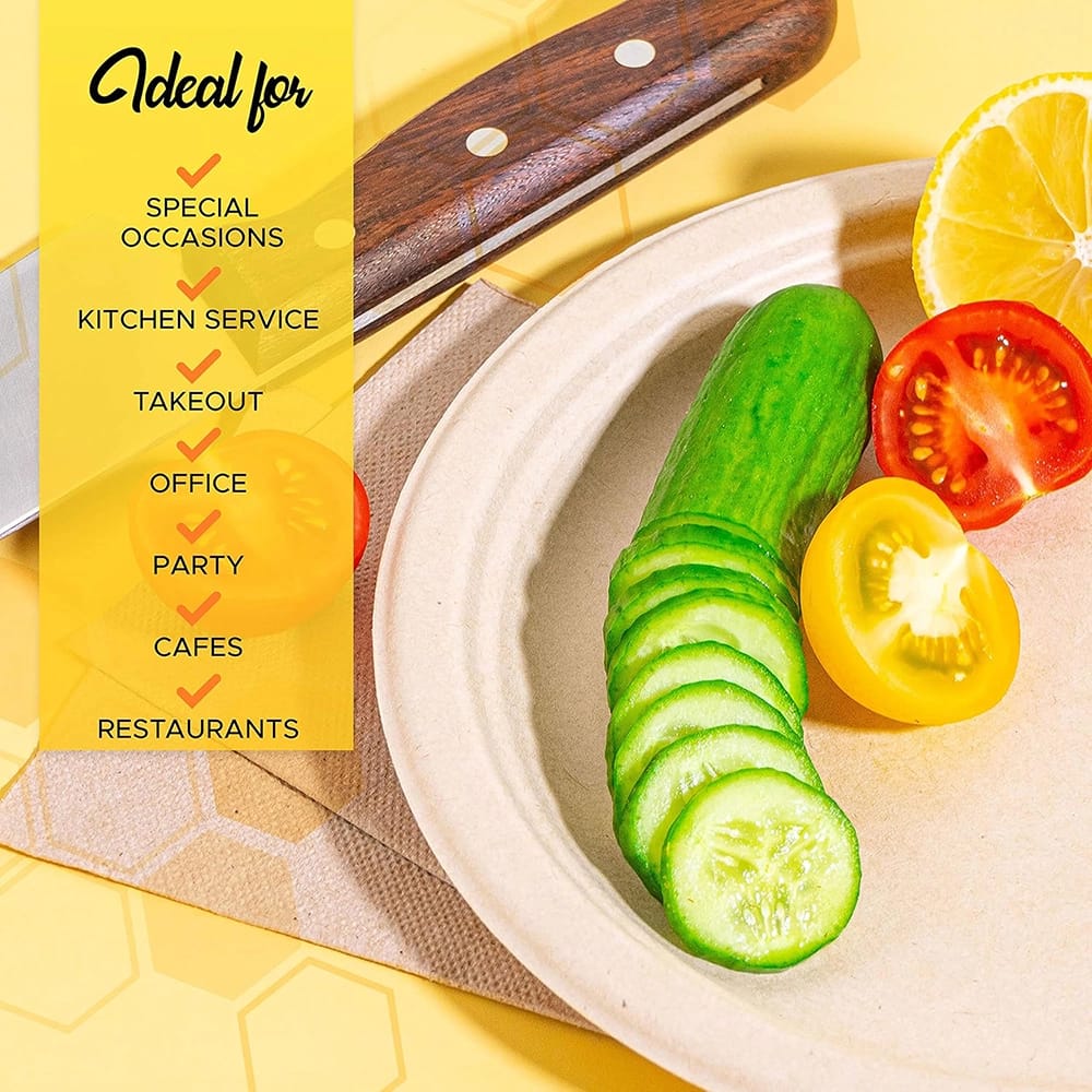 Beeleeve 7" Compostable Round Paper Plates, 125 Pack