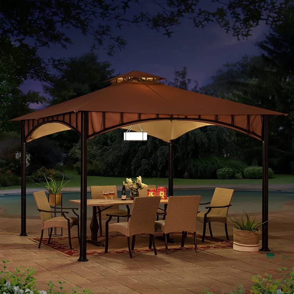 Sunjoy 11' x 11' Canopy Gazebo with Bamboo Look Steel Frame
