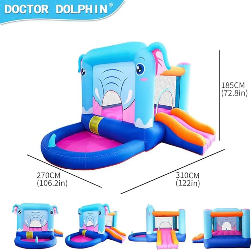 Doctor Dolphin Elephant Bounce House with Slide