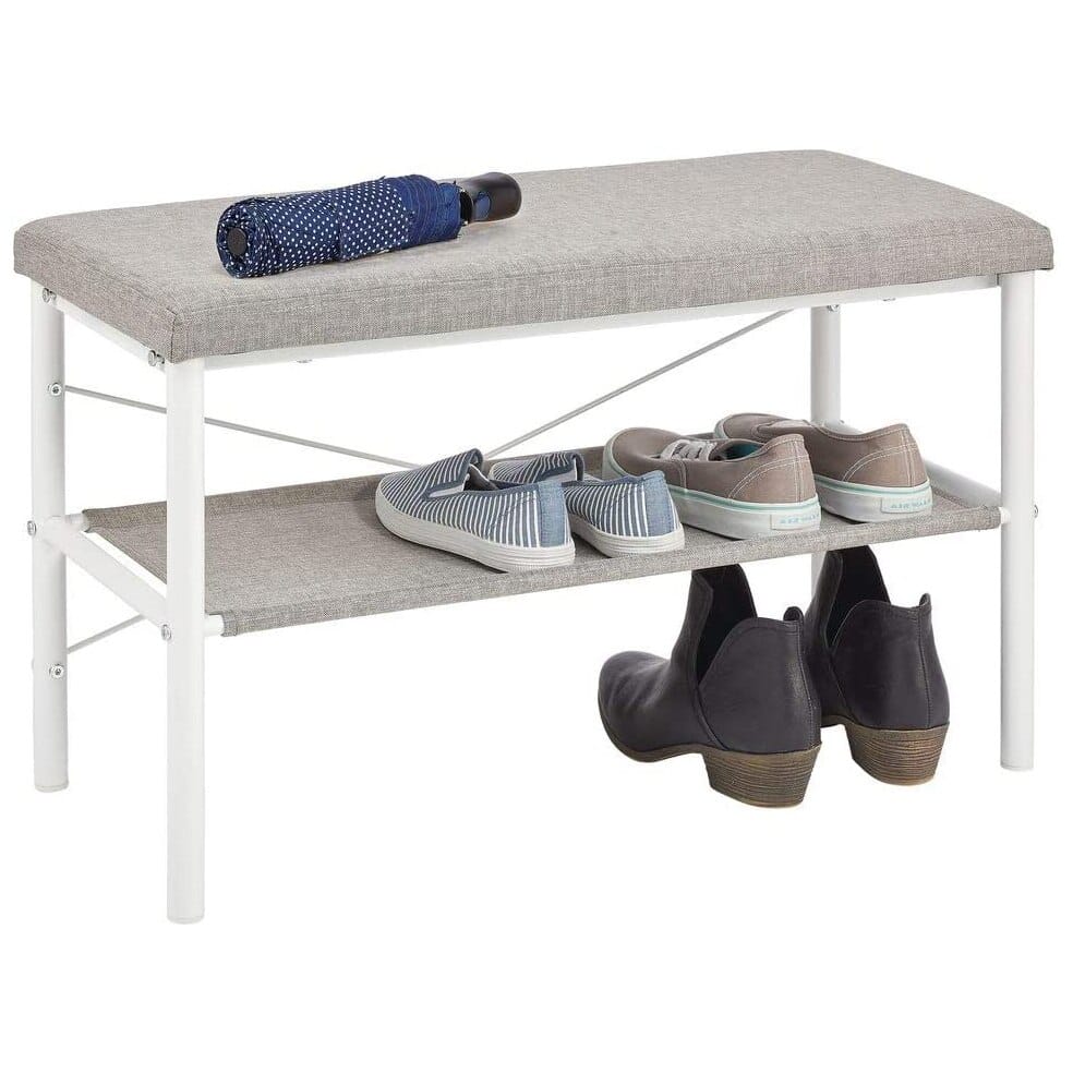 mDesign Entryway Bench with Shoe Shelf, White/Light Gray