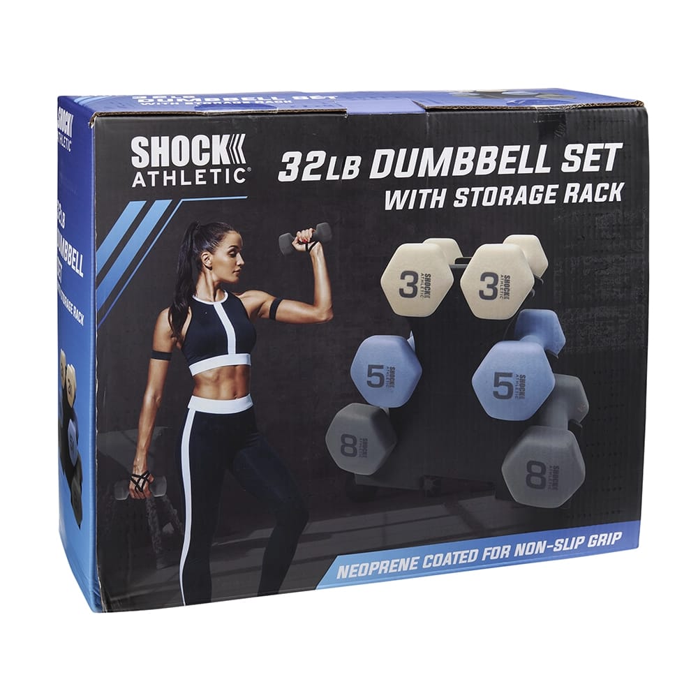 Shock Athletic 32 lb. Dumbbell Set with Storage Rack