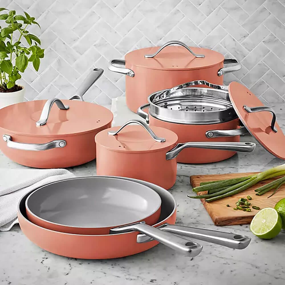 11-Piece Modern Ceramic Cookware Set, Coral