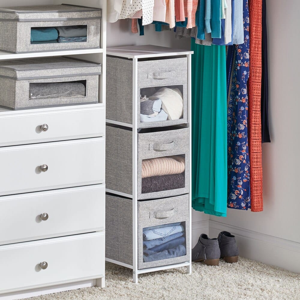 mDesign Clear Front 3-Drawer Storage Tower, Gray