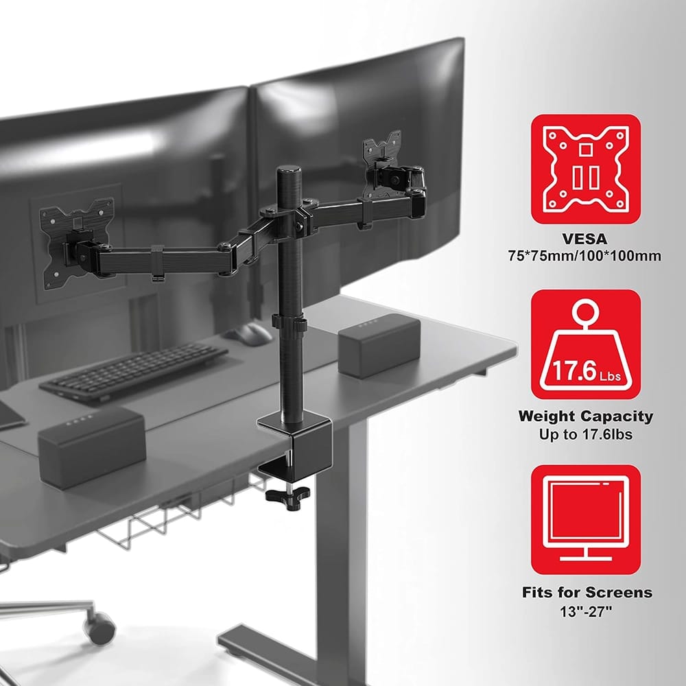 SHW Fully Adjustable Dual Monitor Desk Mount