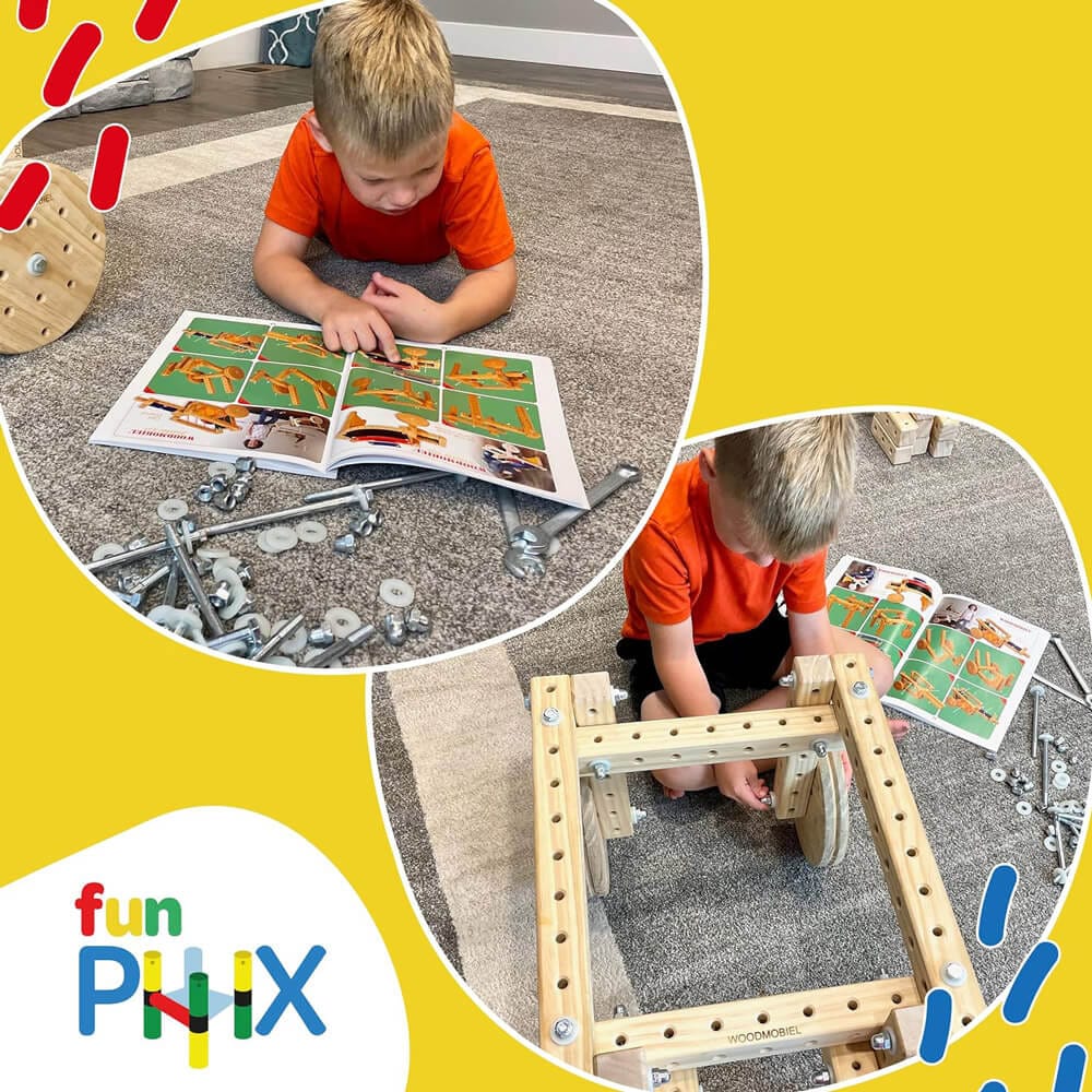 Funphix 290-Piece Wooden Building Blocks Set for Kids