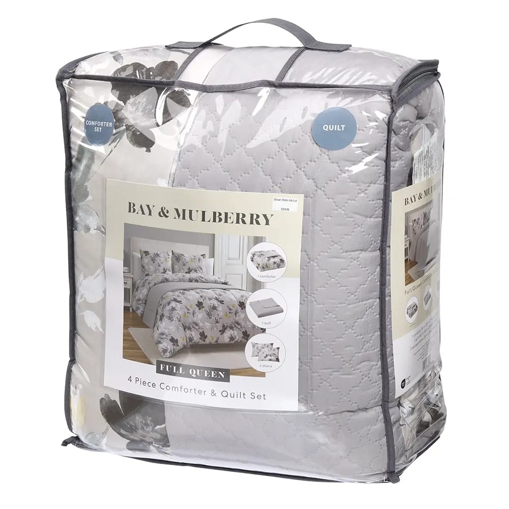 Bay & Mulberry Full/Queen 4 Piece Comforter & Quilt Set