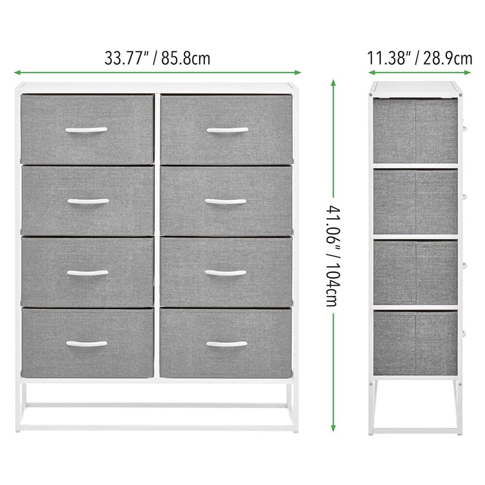 mDesign Modern 8-Drawer Storage Tower, Gray