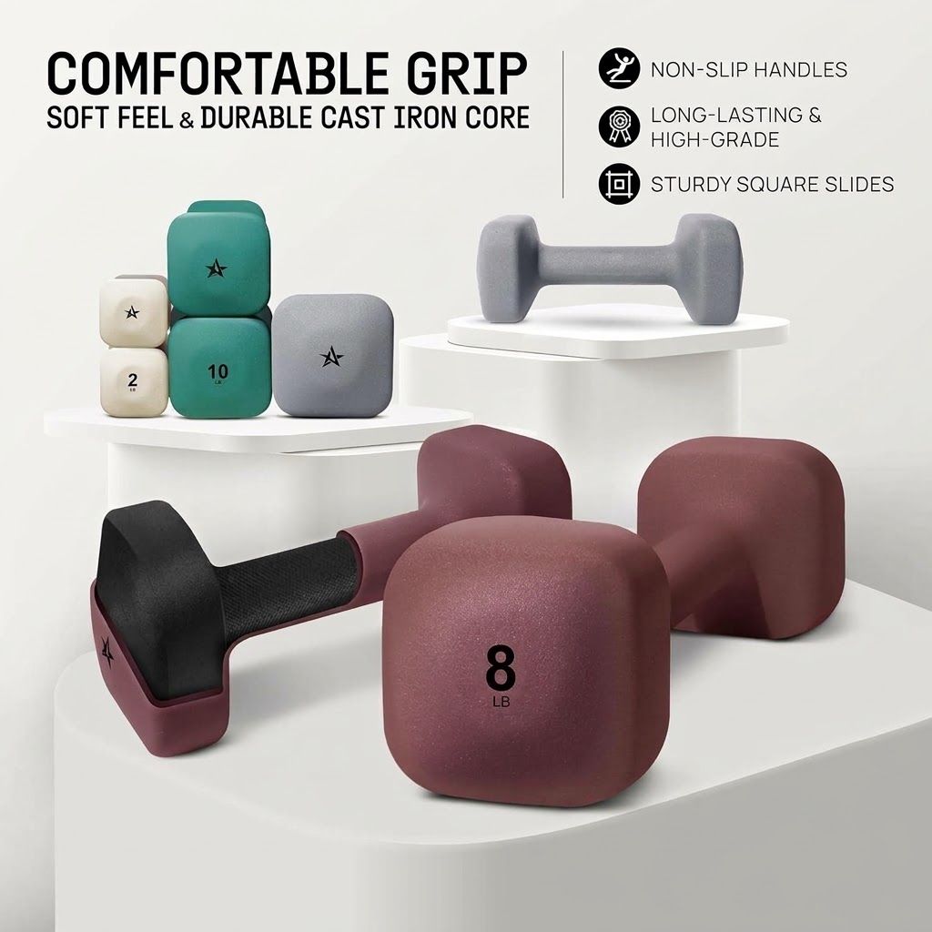 Yes4All Square Neoprene Dumbbell Set, Brown, 8 lb