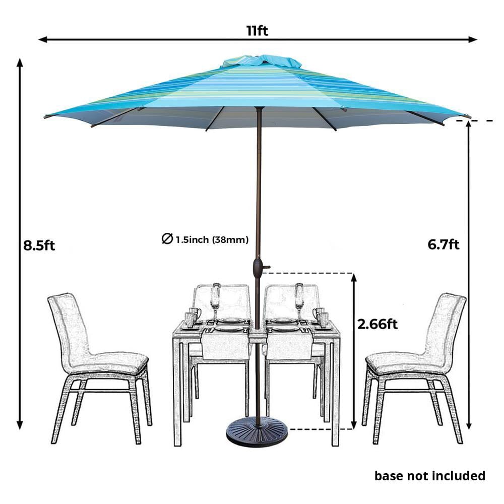 Abba Patio Outdoor Market Umbrella, 11', Turquoise Stripe