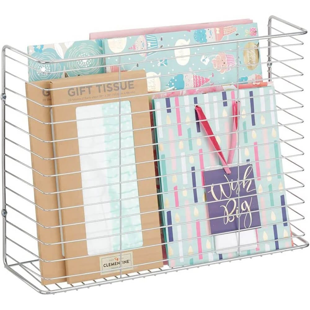 mDesign Metal Wire Wall-Mounted Magazine Holder/Storage Organizer, Set of 2, Chrome