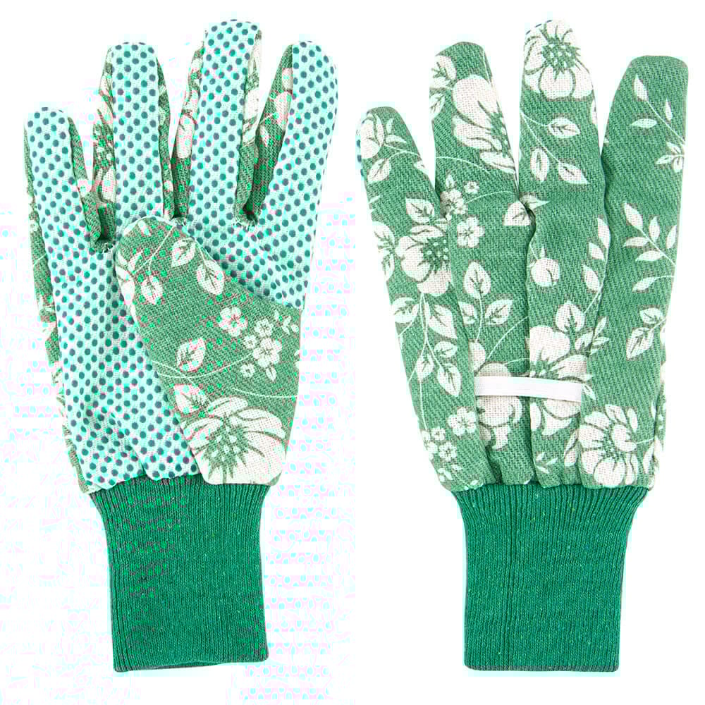 Garden Grove Women's Green Floral Print Garden Gloves with PVC Dots