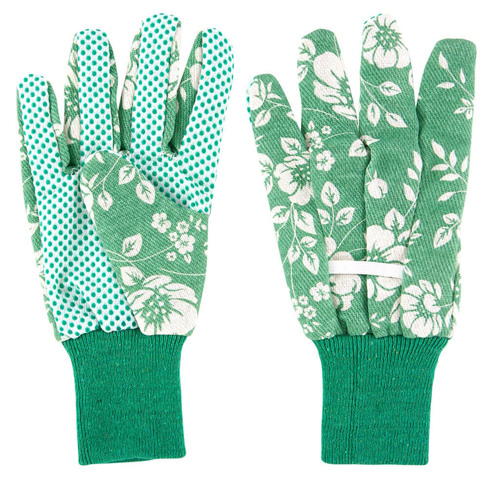 Garden Grove Women's Green Floral Print Garden Gloves with PVC Dots