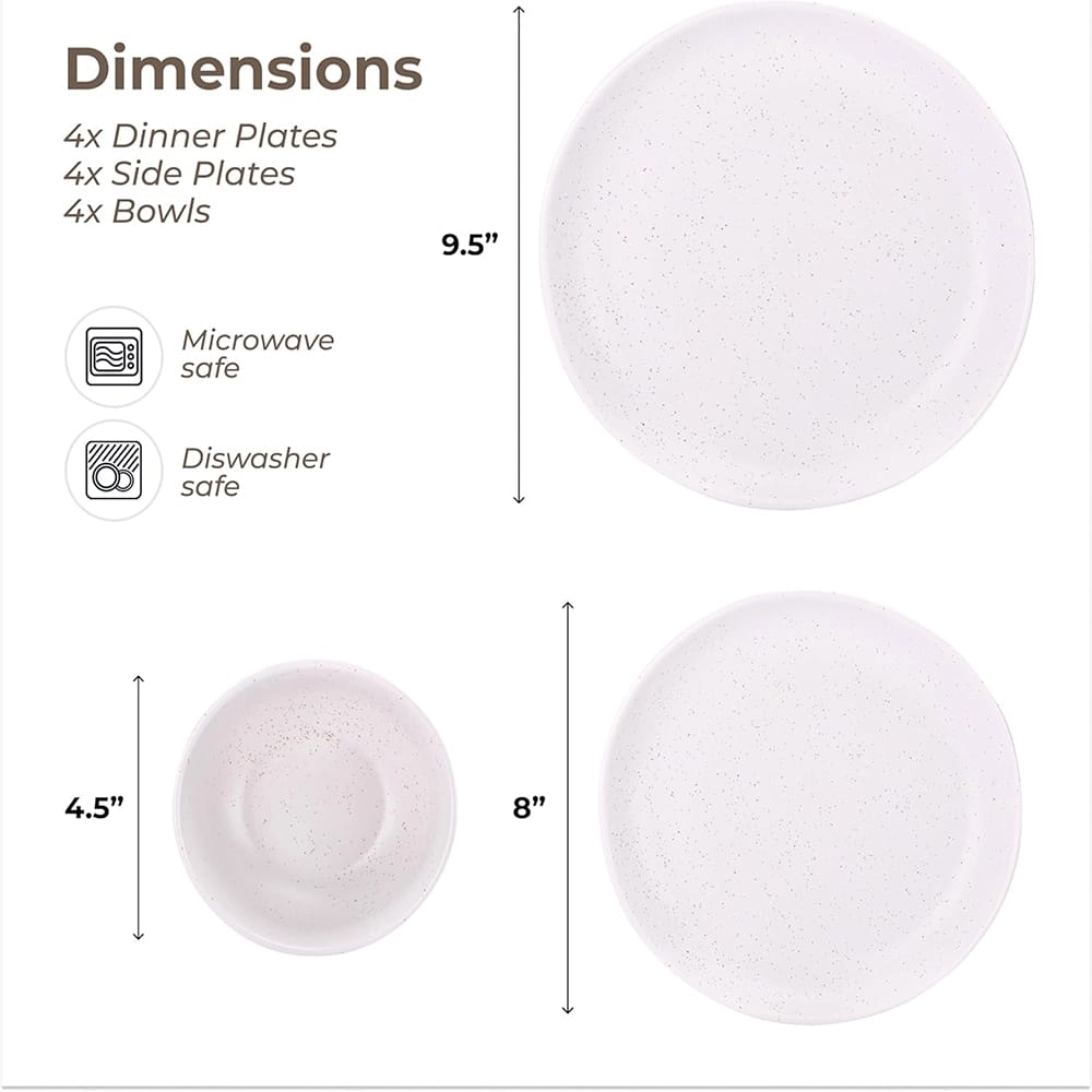 LIBKEN Plates and Bowls Set, White, Set of 12