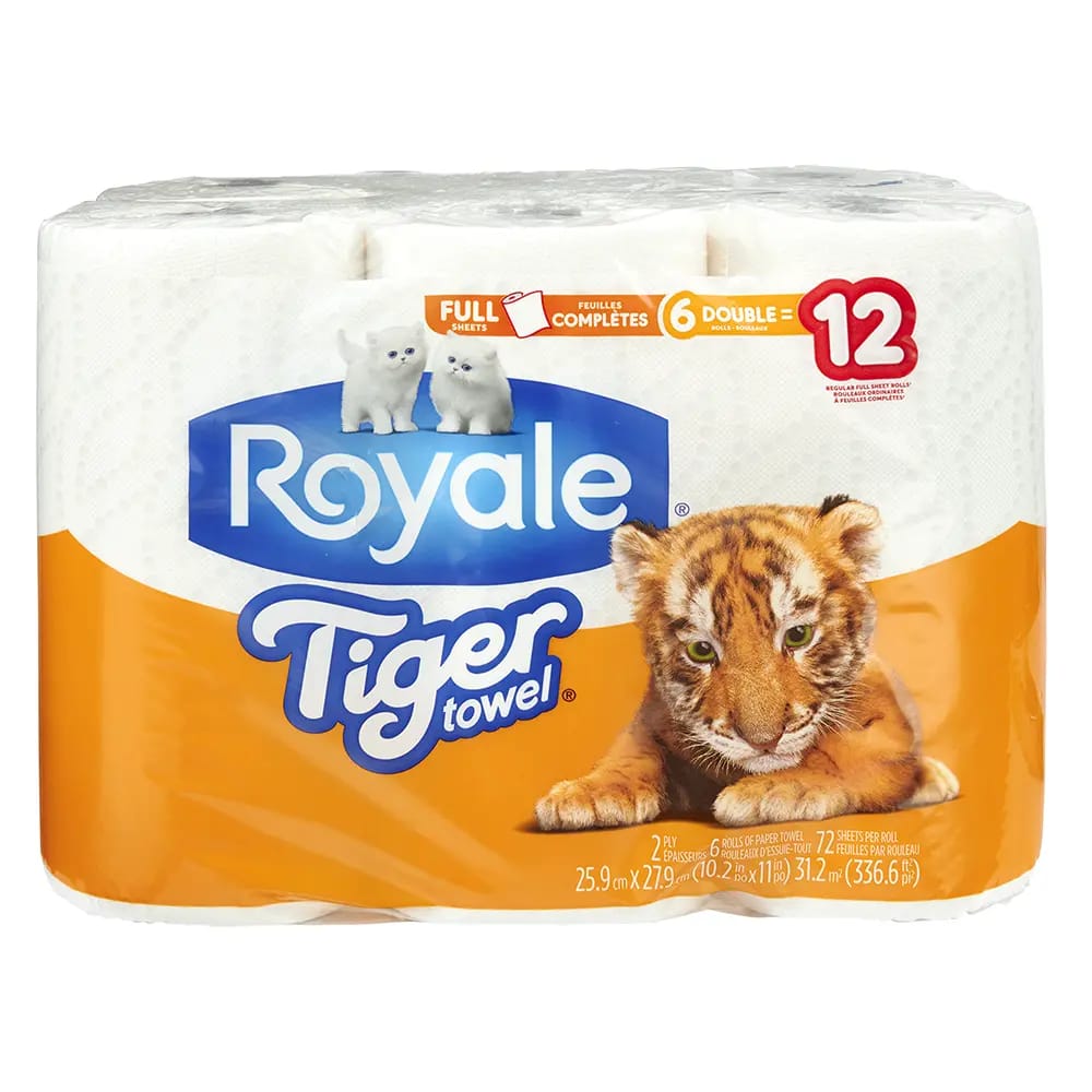 Royale Tiger Towel 2-Ply Double Paper Towel Rolls, 6 Pack