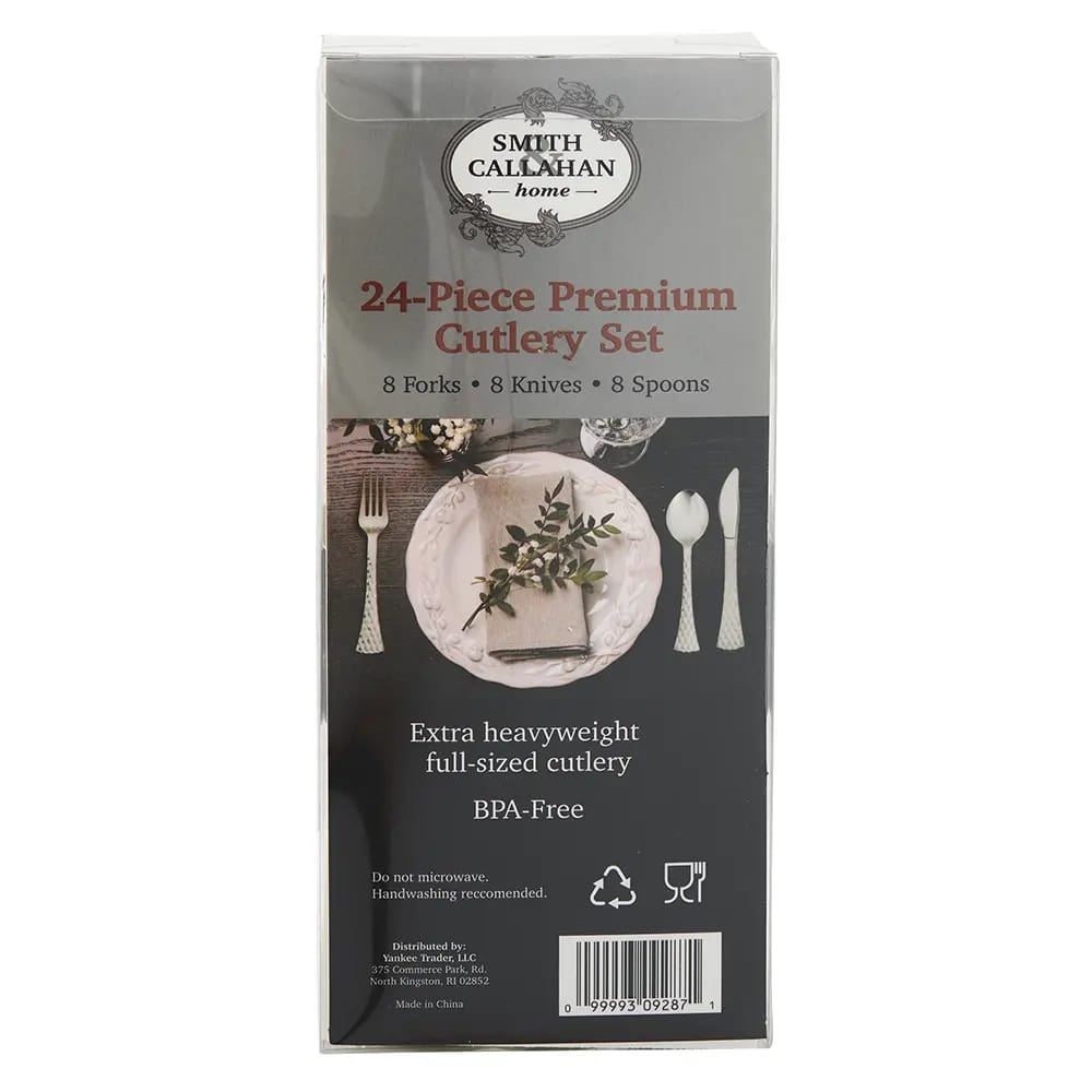 Smith & Callahan Brillian Silver Premium Plastic Cutlery Set, 24 Piece