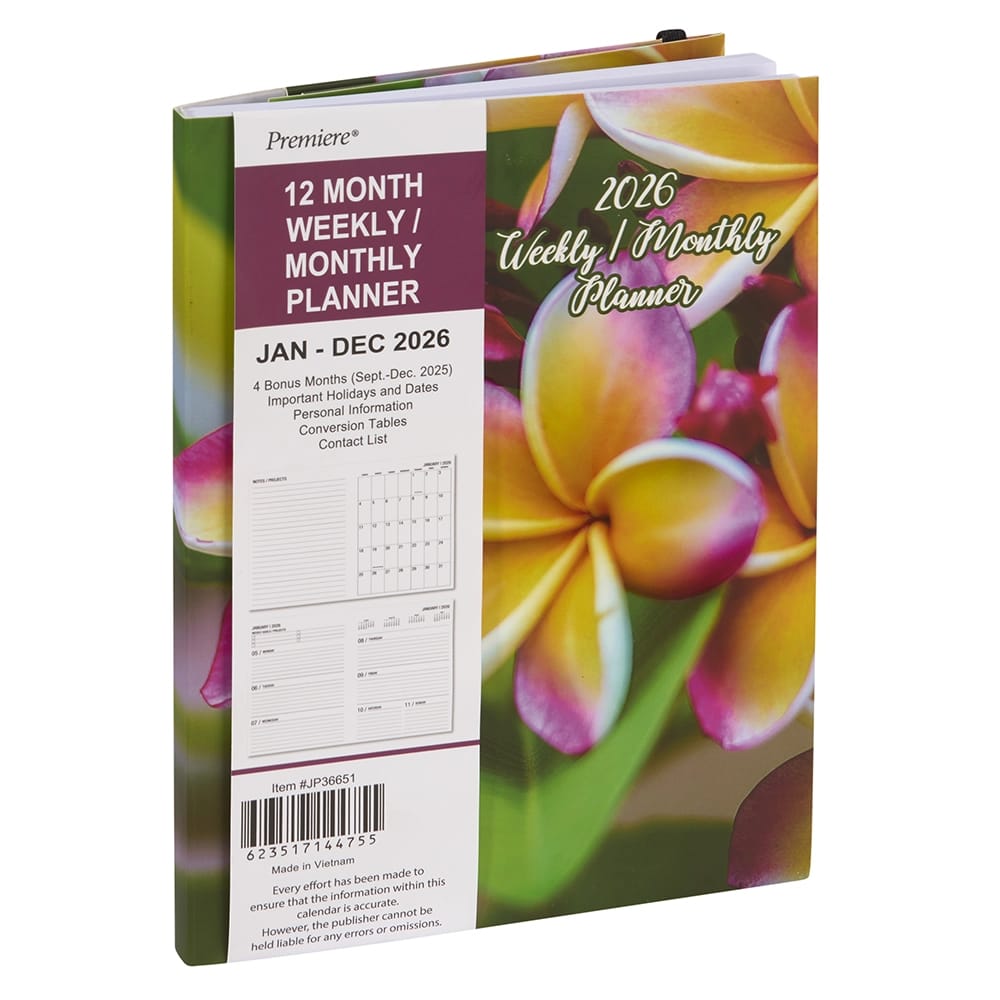 2026 Premiere Hardcover Weekly/Monthly Planner with Elastic Closure, 8"