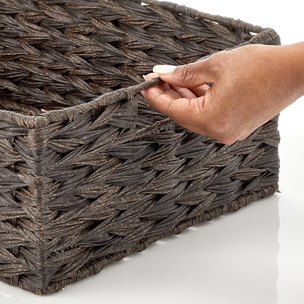 mDesign Woven Farmhouse Pantry Basket, Espresso, 3 Pack