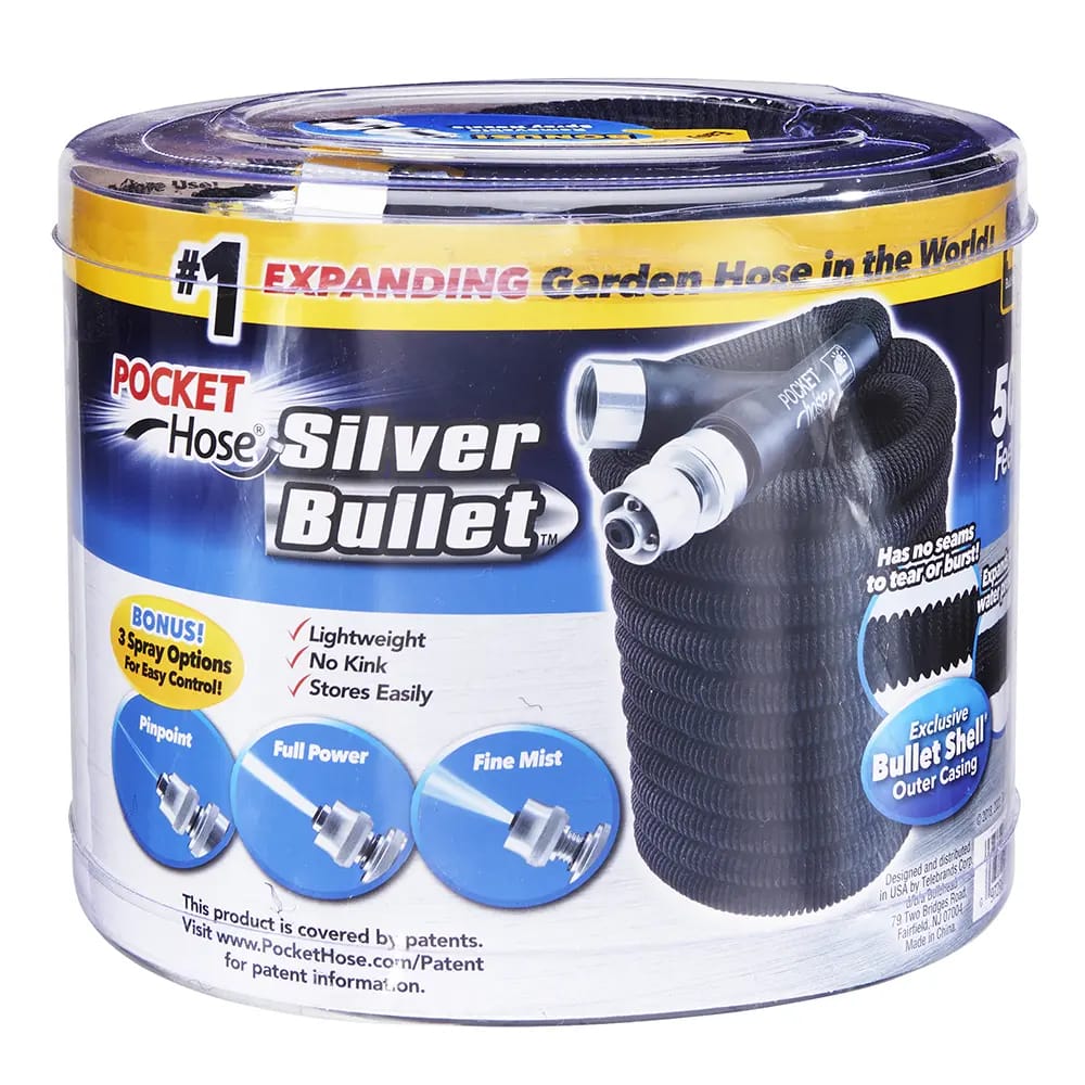 Pocket Hose Silver Bullet Garden Hose with Bonus Spray Nozzle, 50’