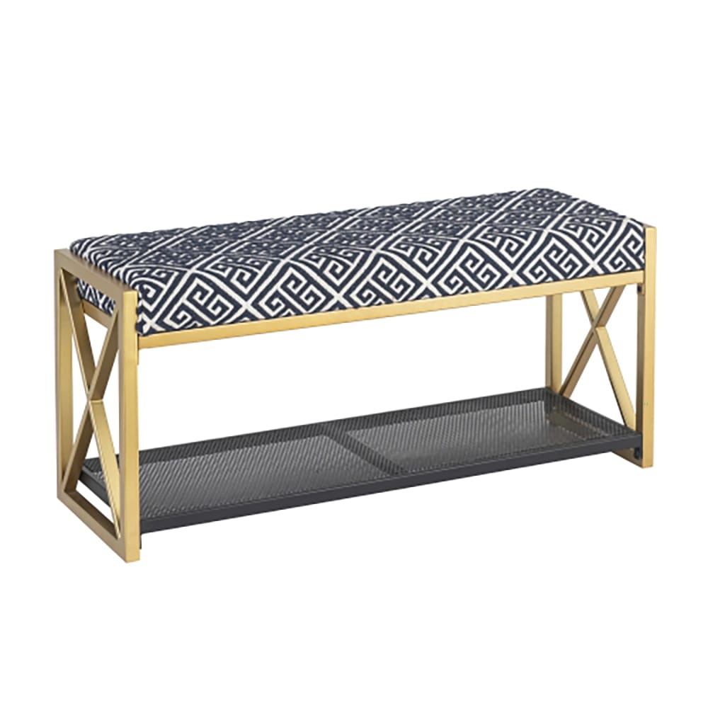 Albany Living Upholstered Bench with Shoe Rack, Blue/Gold