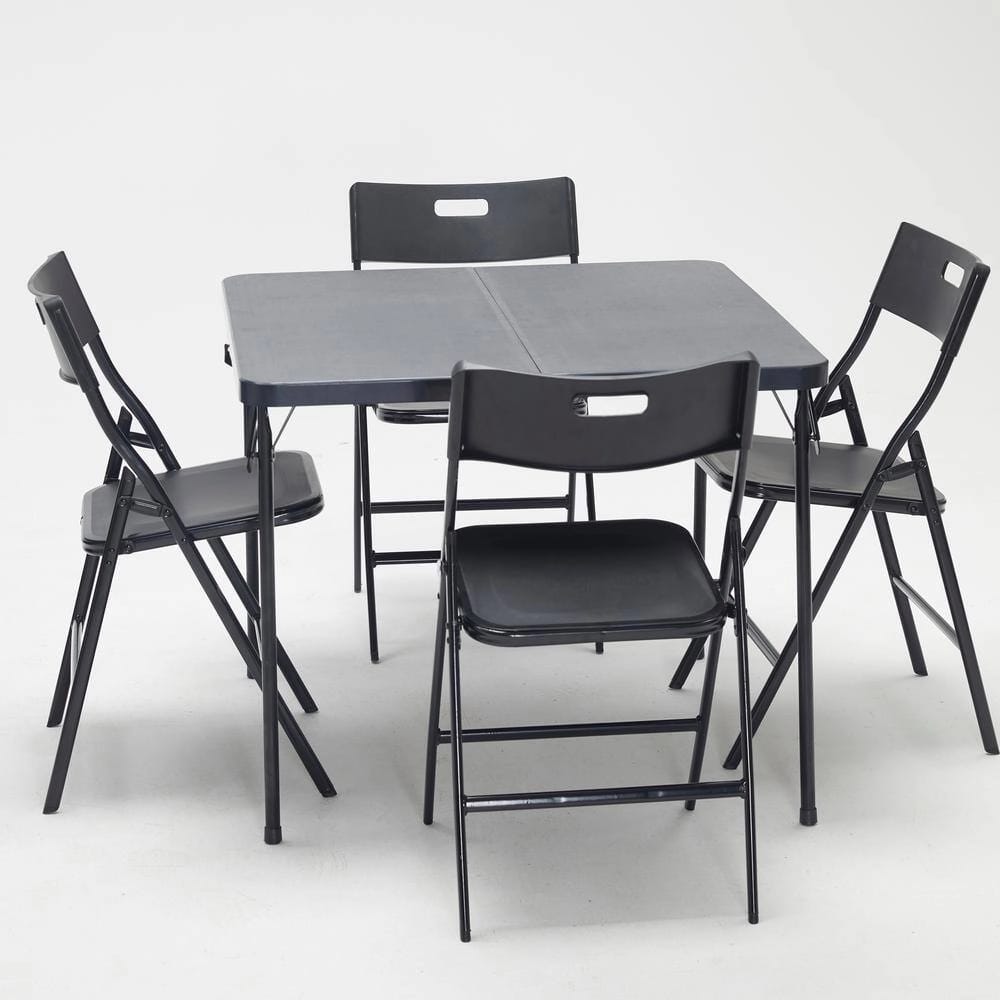 5-Piece Portable Folding Outdoor Dining Set with 4 Chairs and 1 Table, Black