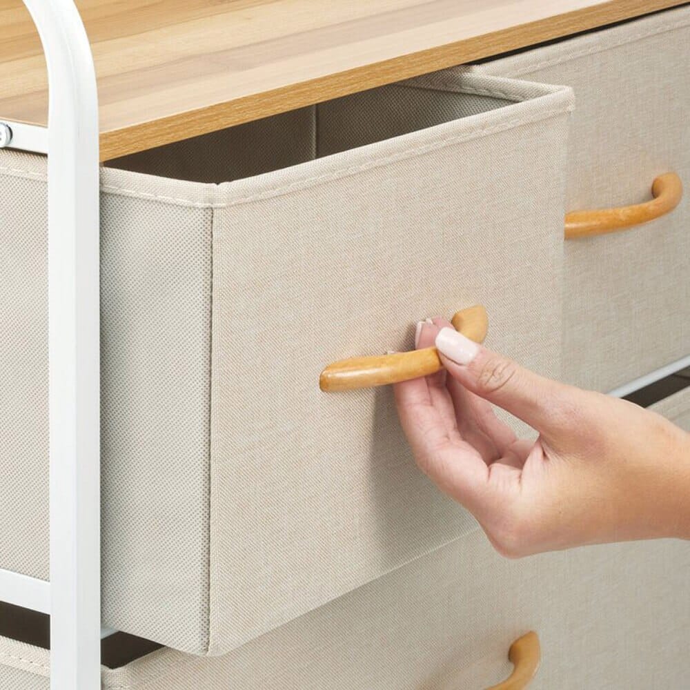 mDesign Wide Dresser with 5 Removable Fabric Drawers & Wood Top, Cream/White