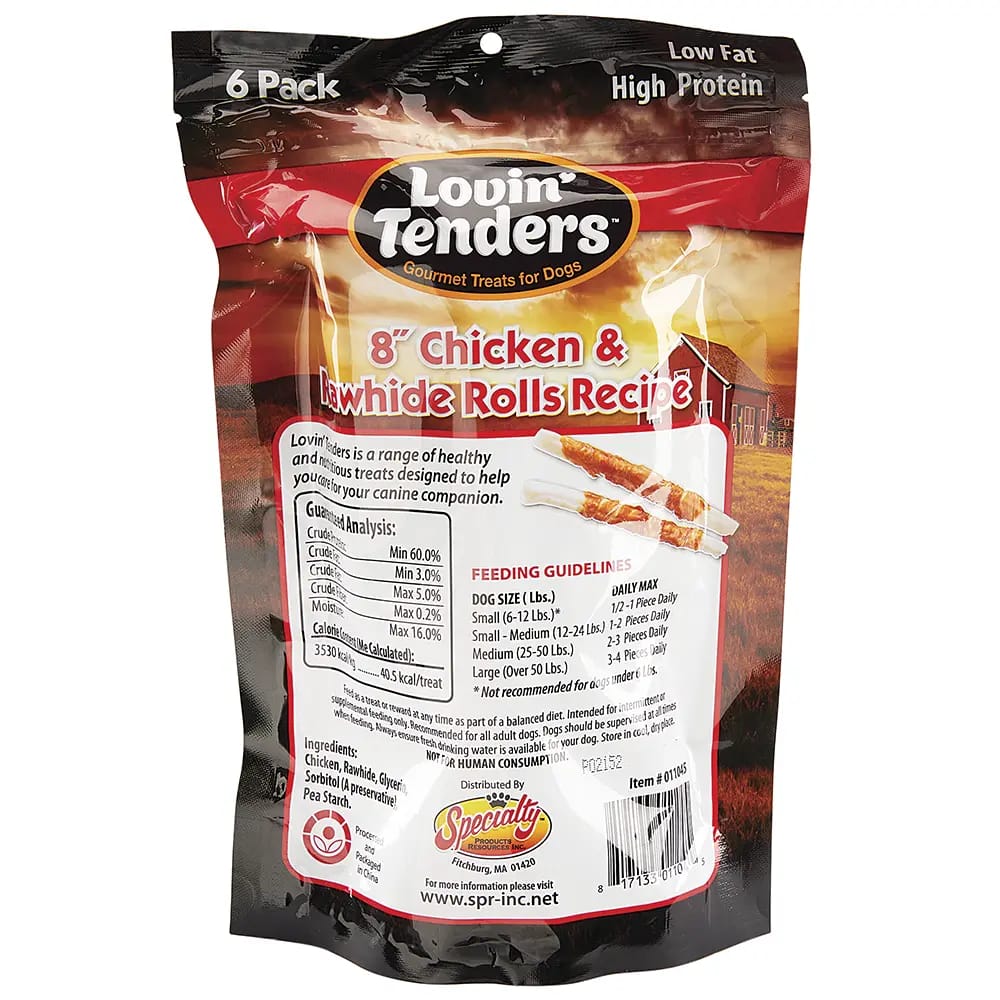 Lovin' Tenders 8" Chicken & Rawhide Roll Dog Treats, 6 Count