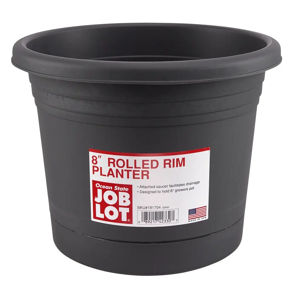 Rolled Rim Resin Planter, Lead Gray, 8"