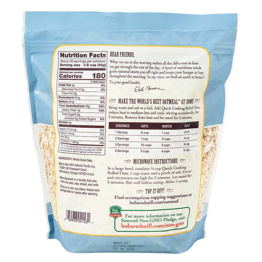 Bob's Red Mill Quick Cooking Whole Grain Rolled Oats, 32 oz