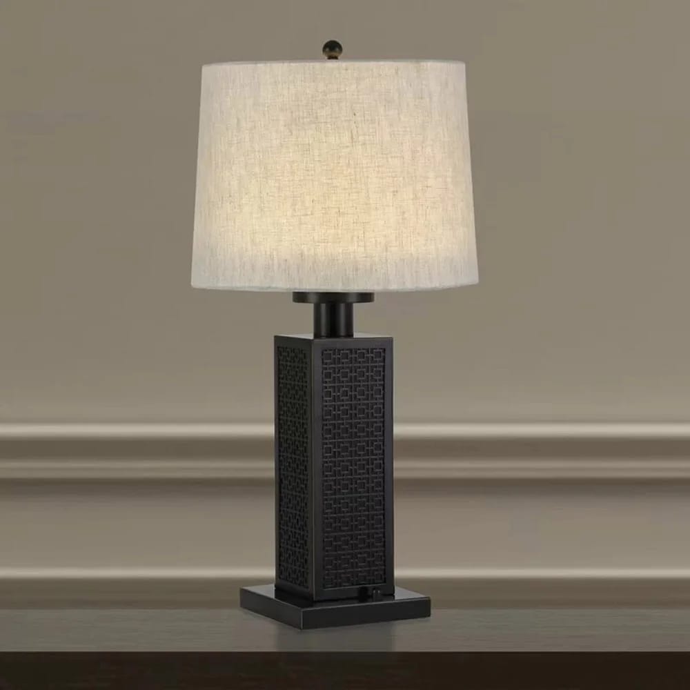 Square Metal USB Table Lamp with Speakers, Black