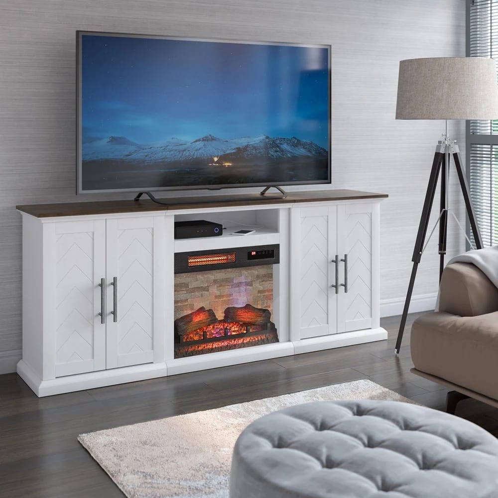 Twin Star Home TV Stand with Electric Fireplace, White
