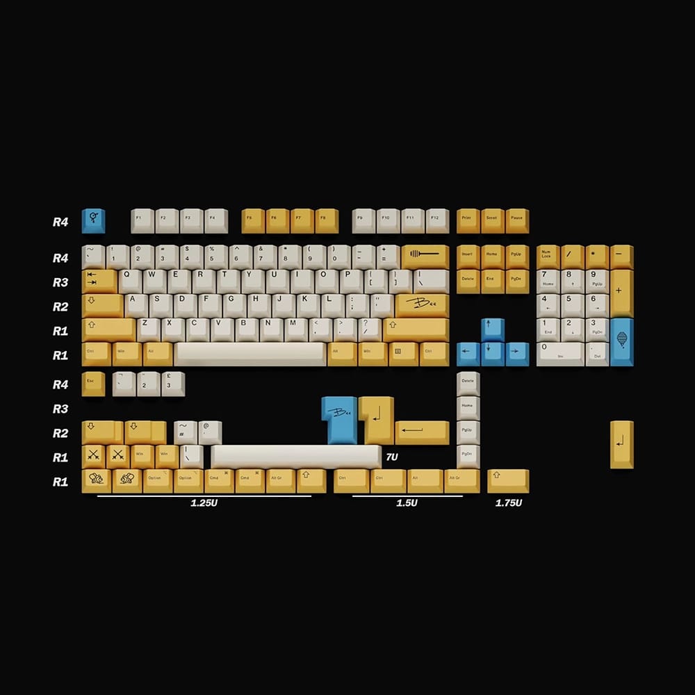HK Gaming Custom Keycaps, Yellow/Blue