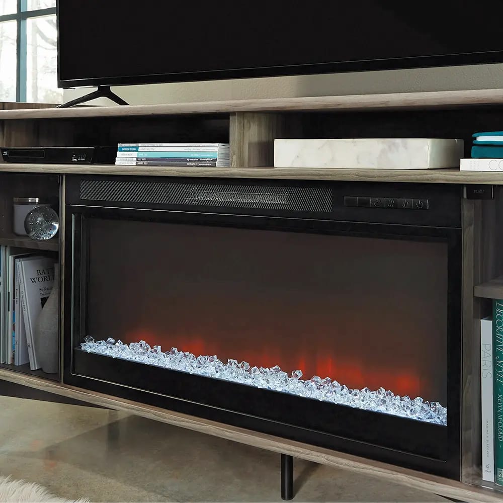 Sauder Harvey Park Fireplace TV Credenza with Glass Doors, Jet Acacia