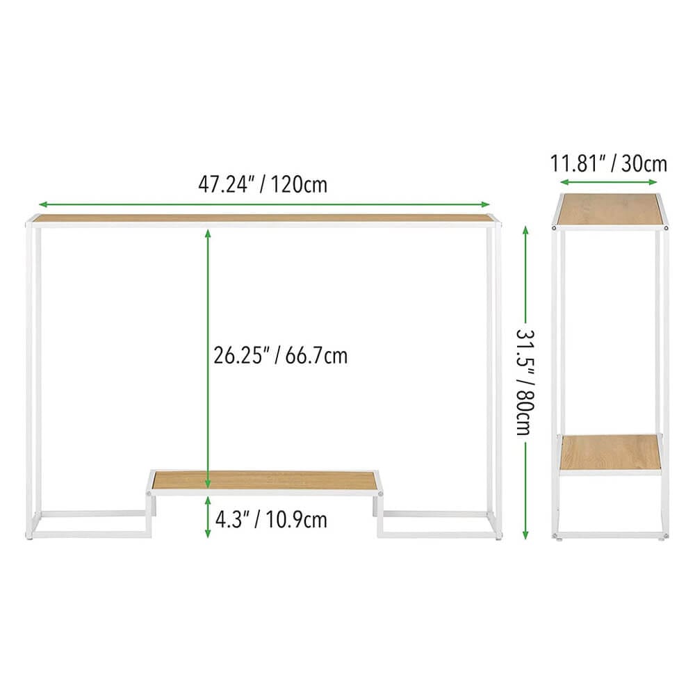 mDesign Modern Wood Inlay Console Table with Bottom Shelf, White/Modern Oak