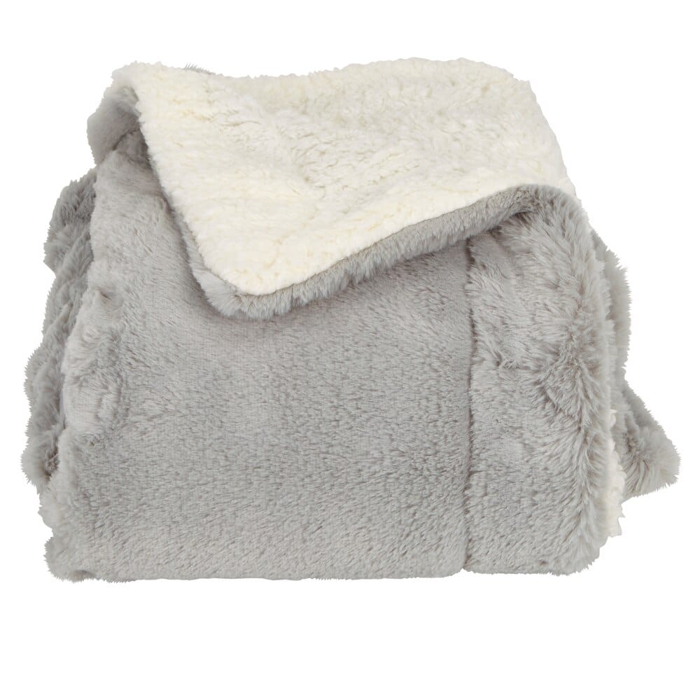 Faux Rabbit Fur and Sherpa Throw Blanket, 50" x 60"