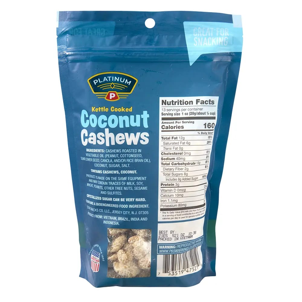 Platinum Kettle Cooked Coconut Cashews, 13 oz