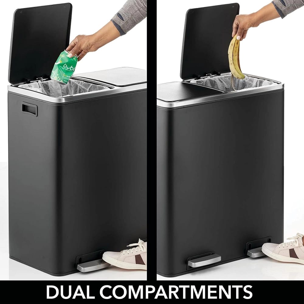 mDesign 60 L Double Trash Can, Black