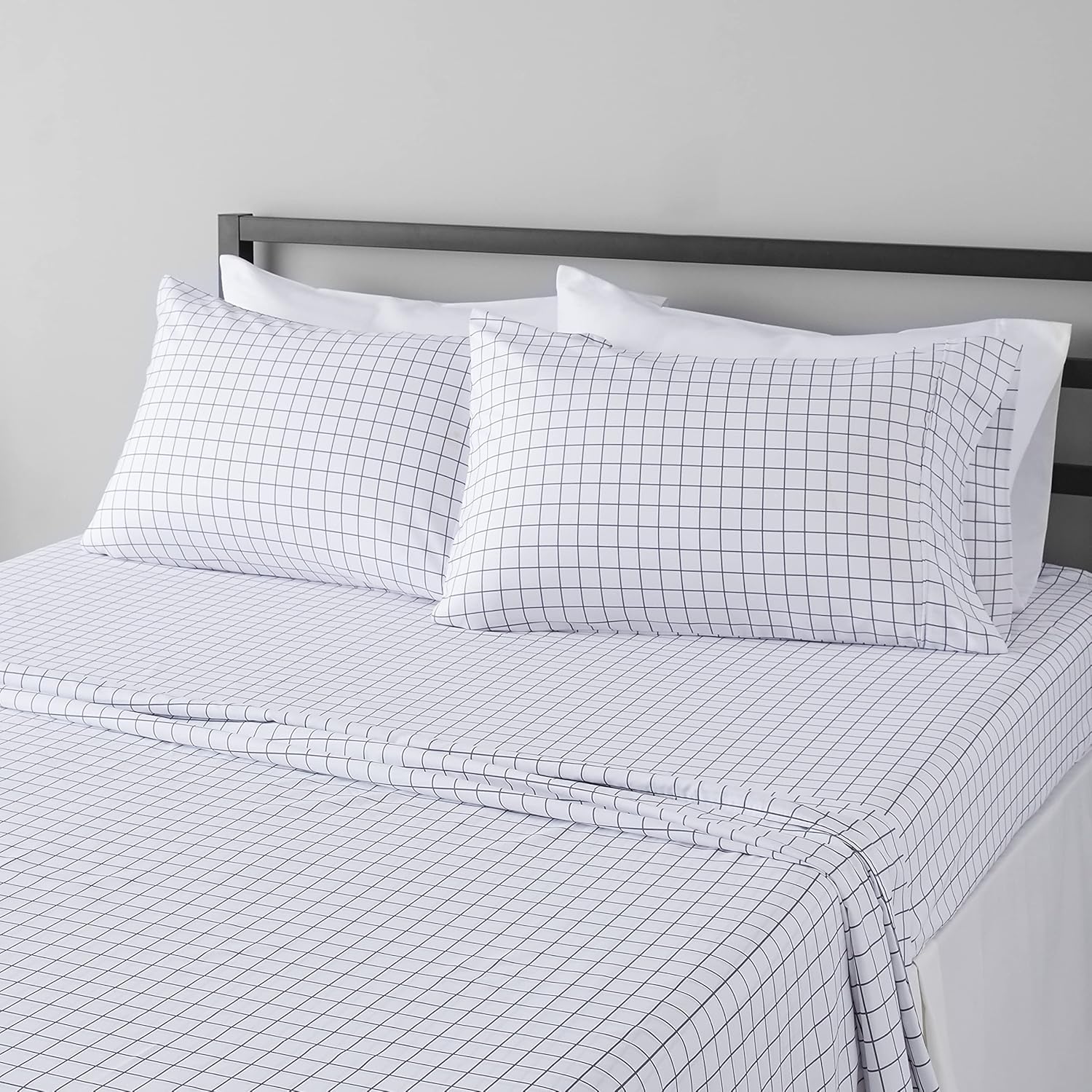 Lightweight Super Soft Microfiber Sheet Set, Queen, Blue/Gray Windowpane